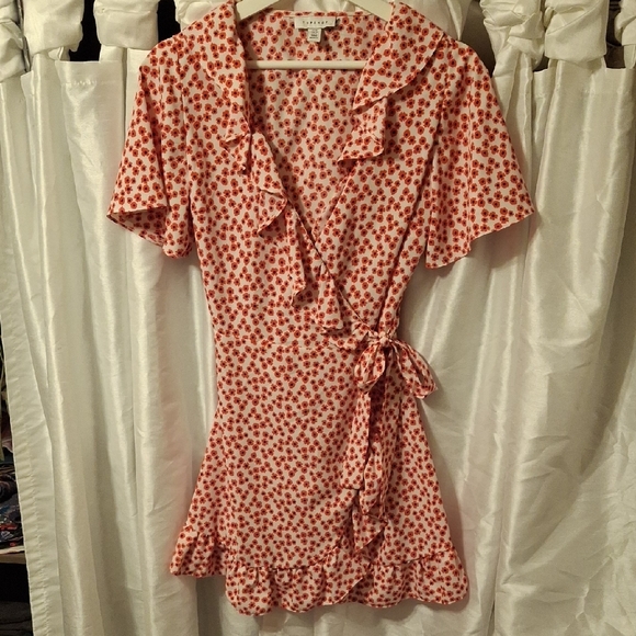 Topshop Dresses & Skirts - Topshop Red and White Floral Wrap Mini Dress 10